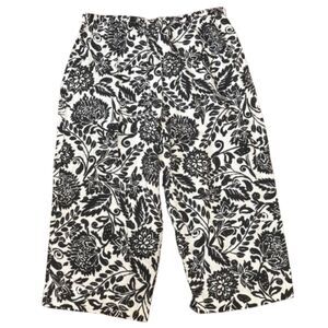 Hot Cotton 100% Linen Cropped Wide Leg Pants Black White Floral Size Large